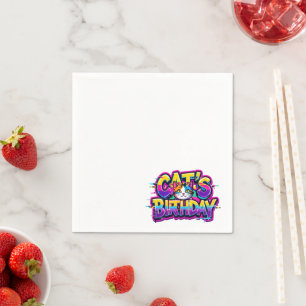 Cat's Birthday Rainbow Glitch Napkin