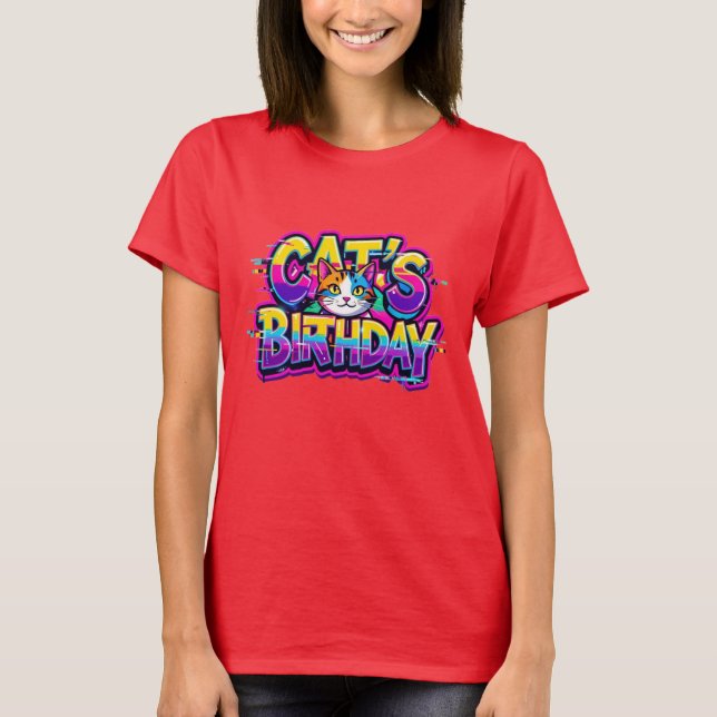 Cat's Birthday Rainbow Glitch T-Shirt (Front)