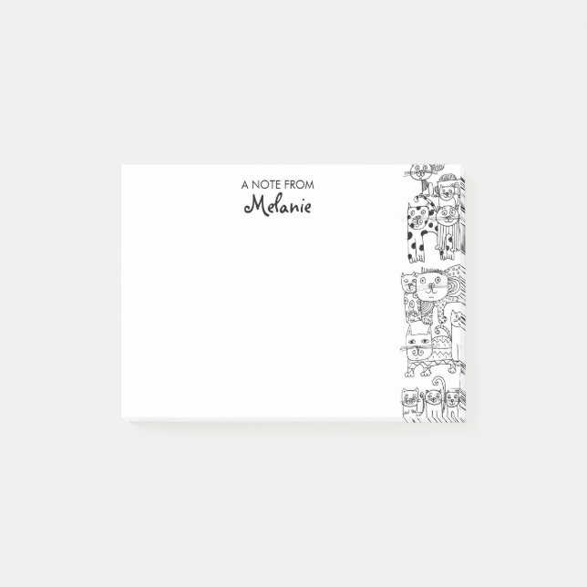 Cats Black and White Illustration Personalised Post-it Notes (Front)