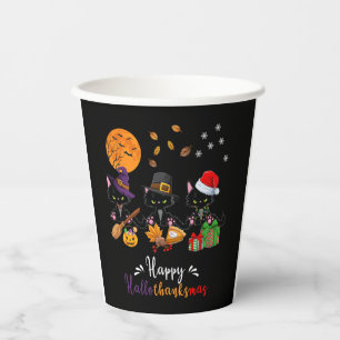 Cats Black Cat Halloween and Merry Christmas Happy Paper Cups