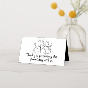 Cats Black Wedding Bridal Shower Thank You Kitty Place Card
