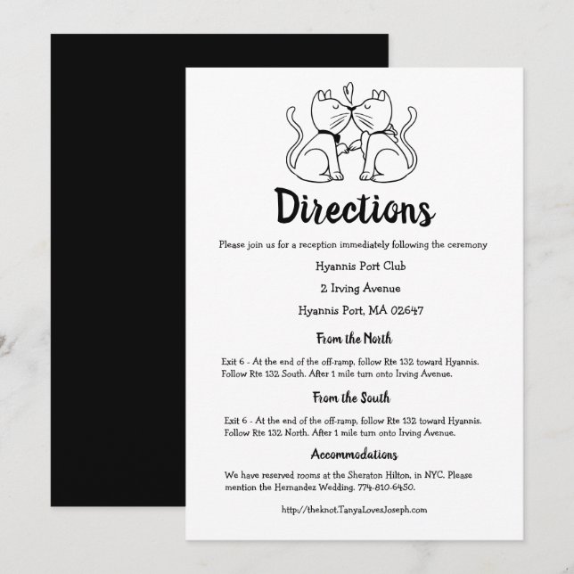 Cats Black White Wedding Directions Cat Lover Cute Invitation (Front/Back)