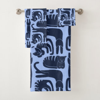 Cats Blue Bath Towel Set