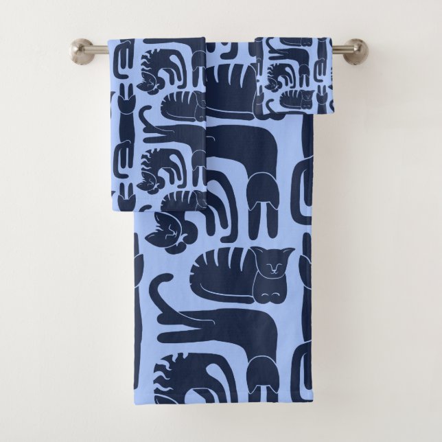 Cats Blue Bath Towel Set (Insitu)