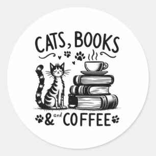  Cats, Books, and Coffee Classic Round Sticker