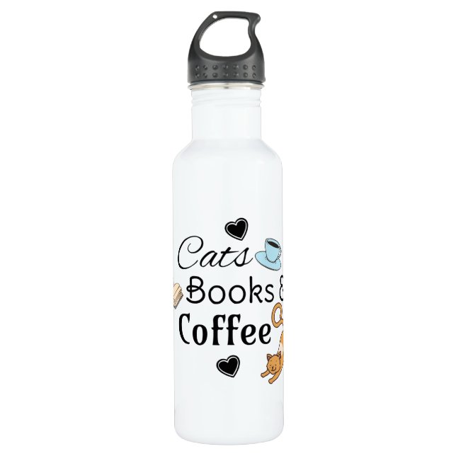 Cats, Books and Coffee Cute  710 Ml Water Bottle (Front)