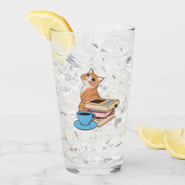 Cats, Books and Coffee Cute  Glass (Front Ice)