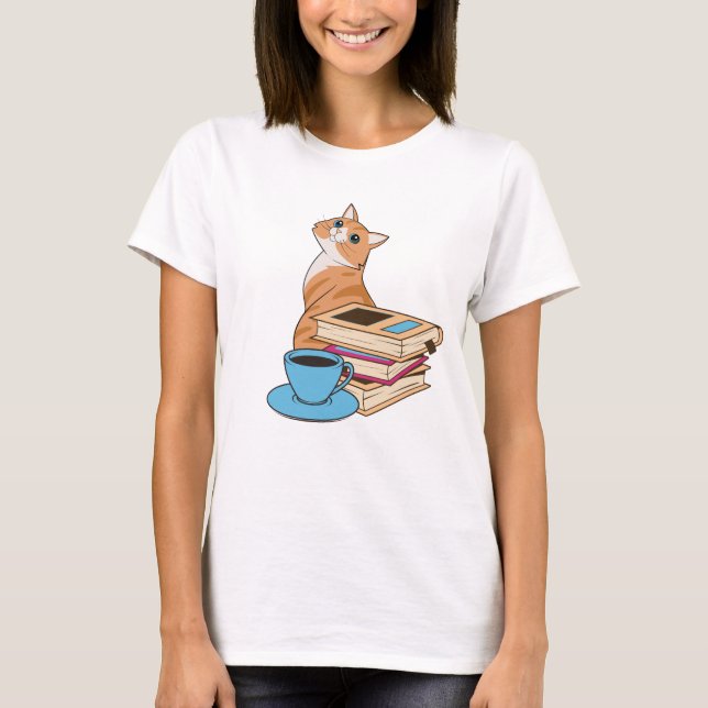 Cats, Books and Coffee Cute  T-Shirt (Front)