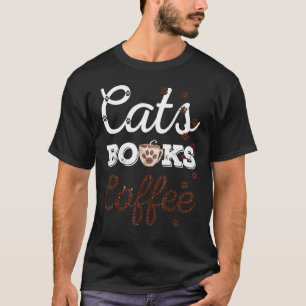 Cats Books Coffee Tee - Cat Book Coffee