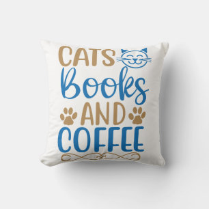 Cats, Books & Coffee Throw Pillow