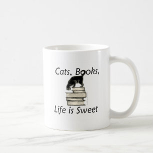 Cats Books Life is Sweet Coffee Mug