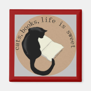 Cats, Books, Life is sweet v2 Magnet