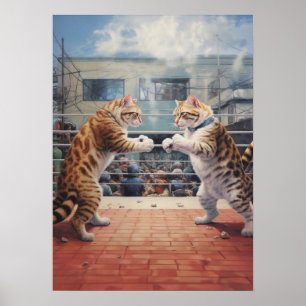 Cats Boxing Fighting Martial Arts Poster