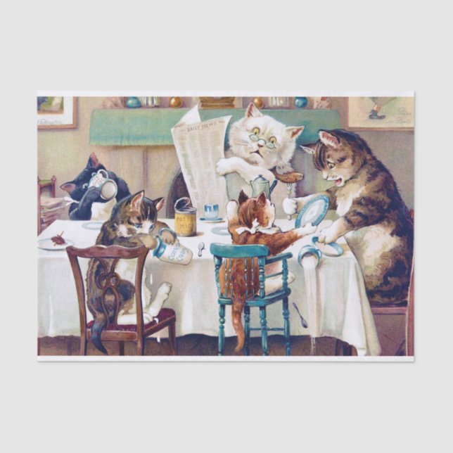Cat's Breakfast Time, Louis Wain Tissue Paper (Front)