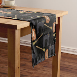 Cats, Brooms and Pumpkins   Halloween Short Table Runner