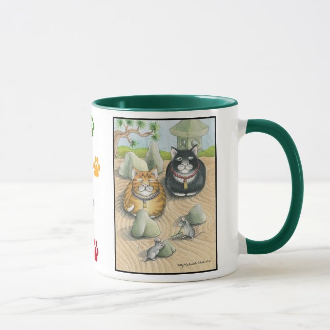 Cats Bud & Tony Meditation Mug Green (Right)