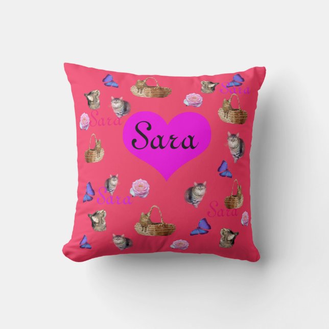 Cats Butterfly Roses Design For Girls Called Sara, Cushion (Front)