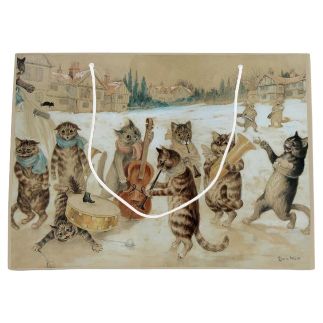 Cats Carol Singing by Louis Wain  Large Gift Bag (Front)