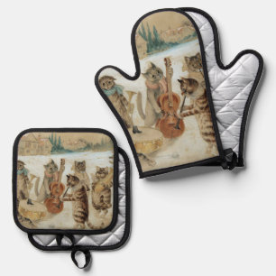 Cats Carol Singing by Louis Wain    Oven Mitt & Pot Holder Set