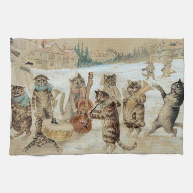 Cats Carol Singing by Louis Wain    Tea Towel (Horizontal)
