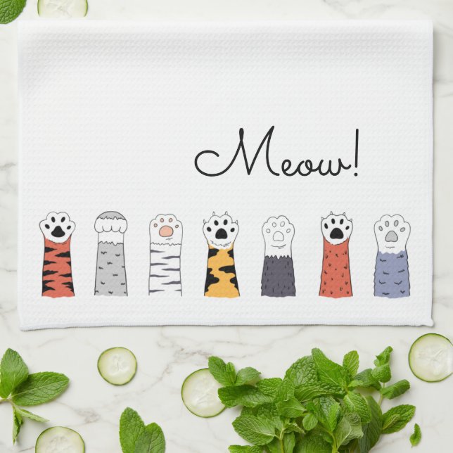 Cats Cat Paws Black Meow Pet Lovers Tea Towel (Folded)