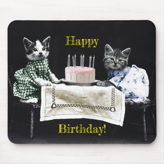 Cats celebrating a birthday with cake and candles mouse mat (Front)