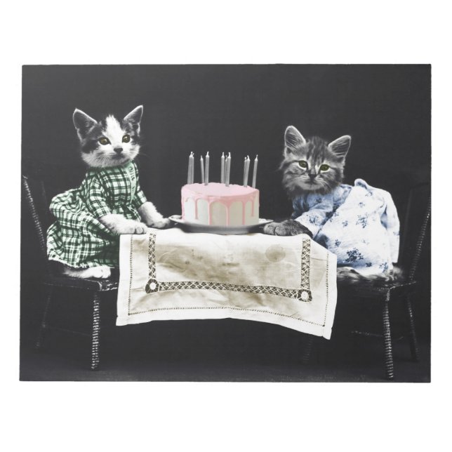 Cats celebrating a birthday with cake and candles notepad (Front)