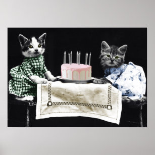 Cats celebrating a birthday with cake and candles poster