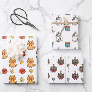 Cats Celebrating Wrapping Paper Set of 3