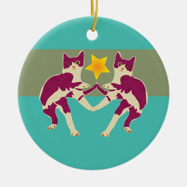 Cats Ceramic Tree Decoration (Front)