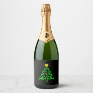 Cats Christmas Funny Meowy Christmas Tree Cat Love Sparkling Wine Label