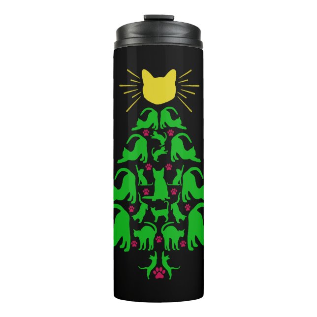 Cats Christmas Funny Meowy Christmas Tree Cat Love Thermal Tumbler (Front)