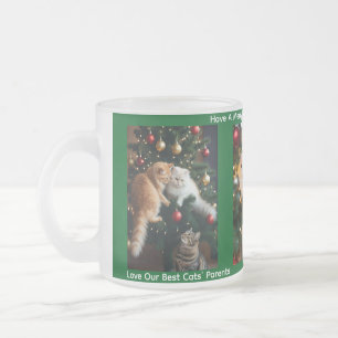 Cats Christmas, Image And Text, Customize, Frosted Glass Coffee Mug