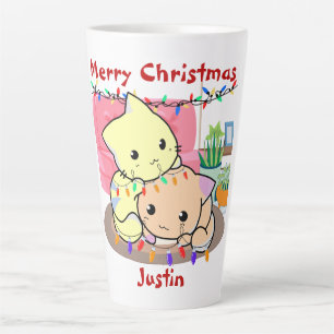 Cats christmas on mat, personalised name   latte mug