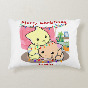 Cats christmas on mat, personalized name decorative cushion