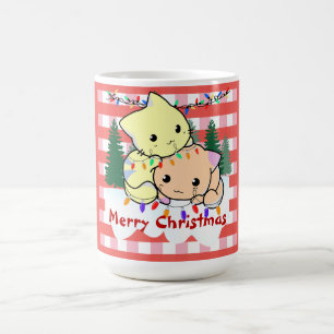 Cats christmas on snow, personalised name coffee mug