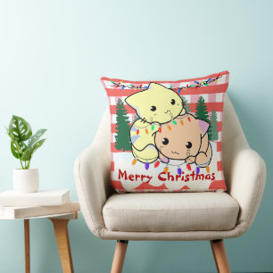 Cats christmas on snow, personalised name cushion