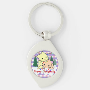 Cats christmas on snow, personalized name key ring
