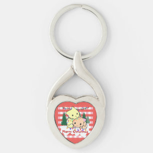 Cats christmas on snow, personalized name latte key ring