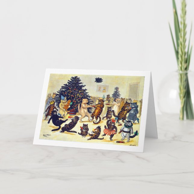 Cat's Christmas Party, Louis Wain Holiday Card (Front)