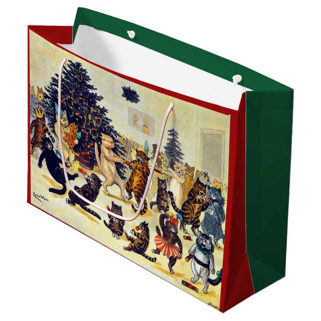 Cat's Christmas Party, Louis Wain Large Gift Bag (Front Angled)