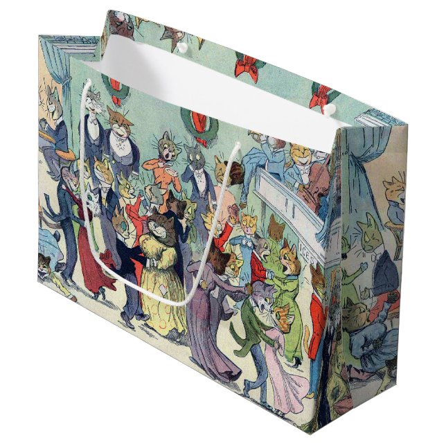 Cat's Christmas Party, Louis Wain Large Gift Bag (Front Angled)