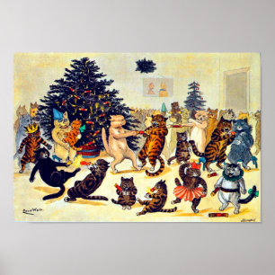 Cat's Christmas Party, Louis Wain Poster
