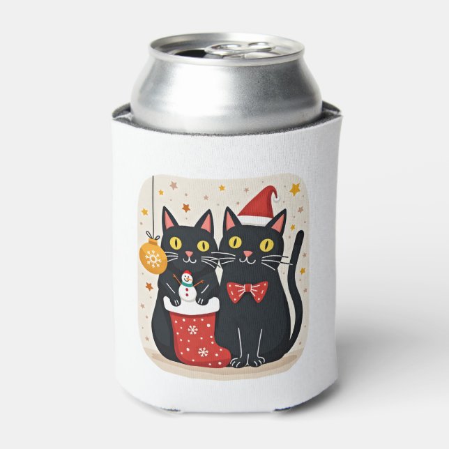 Cats Christmas Retro 50s 60s Xmas (1) Can Cooler (Can Front)