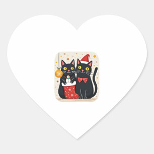Cats Christmas Retro 50s 60s Xmas (1) Heart Sticker