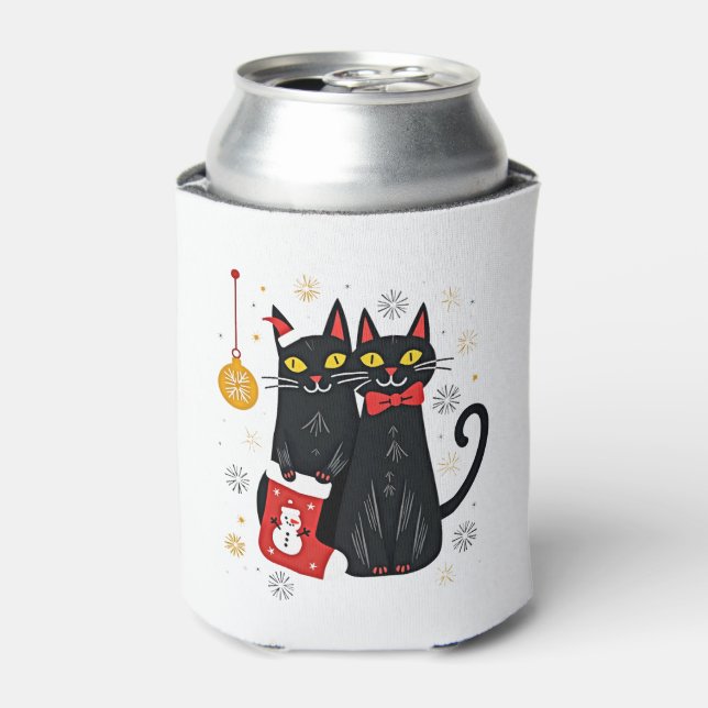Cats Christmas Retro 50s 60s Xmas (2) Can Cooler (Can Front)