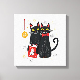 Cats Christmas Retro 50s 60s Xmas (2) Canvas Print