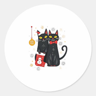 Cats Christmas Retro 50s 60s Xmas (2) Classic Round Sticker