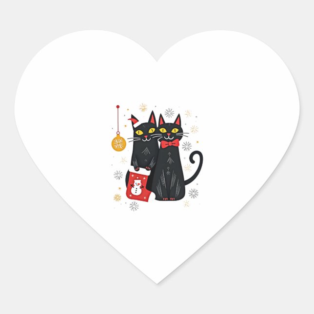 Cats Christmas Retro 50s 60s Xmas (2) Heart Sticker (Front)