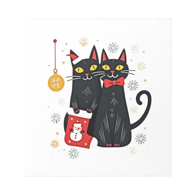 Cats Christmas Retro 50s 60s Xmas (2) Notepad (Front)